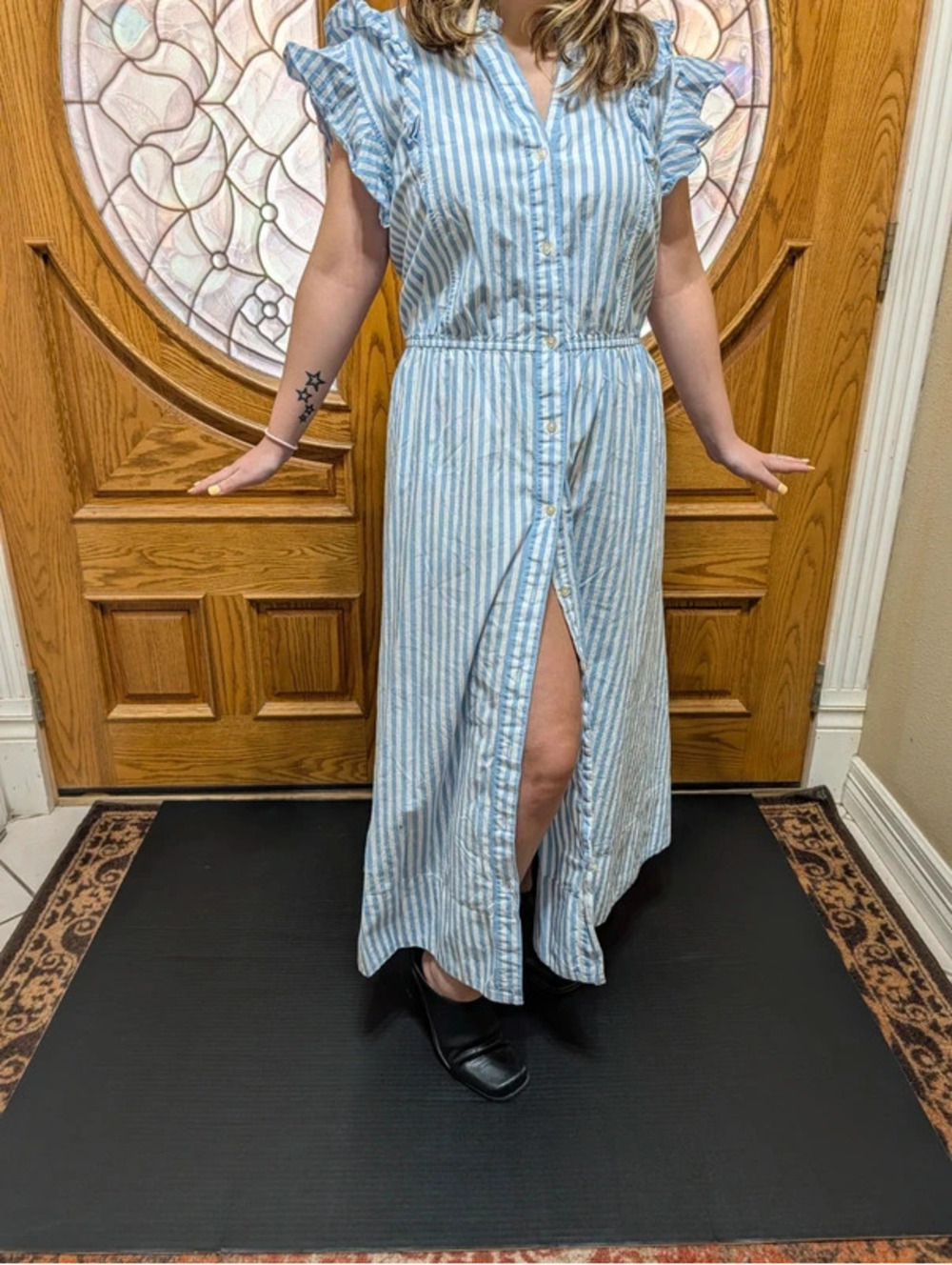 Free Assembly Ruffle Sleeve Striped Midi Dress Cotton XL Excellent!